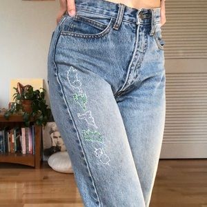 Dinosaur embroidered jeans by me !!
